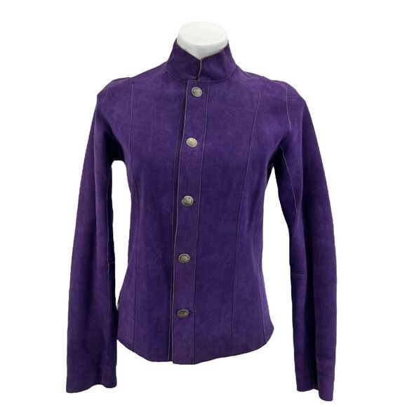 CHICO’S Purple Suede Black Leather Jacket Reversible Women's SZ L Art To Wear - Picture 8 of 12